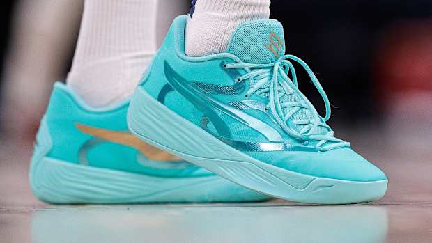 Breanna Stewart's blue PUMA sneakers.